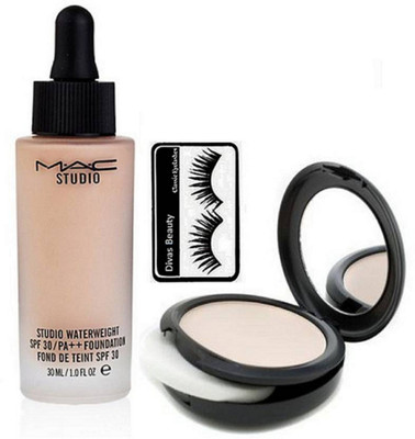 

divas beauty Eyelashes, Mac Studio Waterweight Liquid Foundation, compact(Set of 3)