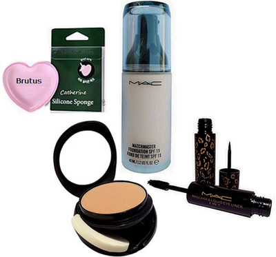 

BRUTUS Silicon Puff Matchmaster Foundation, Two Way Compact, Mascara & Liquid Eyeliner 2 in 1(Set of 4)