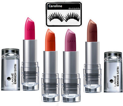 

Caroline eyelashes with lakme 9 to 5 enrich lipstick (set of 4)(Set of 5)