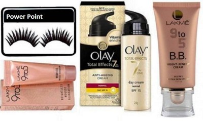 

powerpoint Eyelashes, Lakme 9to5 BB Bright Benefit Cream, 9to5 Weightless Mousse Foundation & olay total effects 7 anti-Ageing Cream(Set of 4)