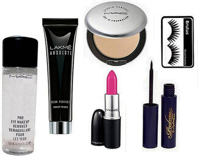 

BRUTUS Eyelashes, Mac Compact, Absolute Blur Perfect Makeup Primer, Lipstick, Eyeliner, Makeup Remover(Set of 6)