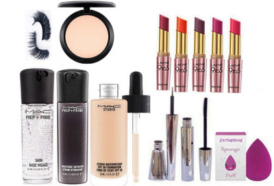 

Catherine Sponge Puff,Prep+prime Skin Base Visage Face Primer,Moisture Infusion Face Serum,studio Waterweight Foundation,Brooke Candy Eyeliner & Mascara,Compact,Eyelashes,Lakme 9 to 5 Matte Primer Lipstick(Pack Of 5)(Set of 13)