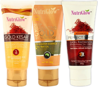 

NutriGlow Gold Kesar Cleanser (65 ml), Body Polish Scrub (50 g) and Skin Radian Day Crème (50 g)(Set of 3)