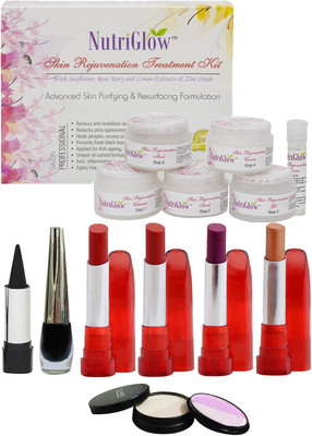 

NutriGlow "Set of 4 Lipsticks + 1 Eye liner + 1 Kajal + 1 Skin Rejuvenation fairness facial kit "(Set of 8)