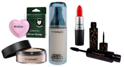 

BRUTUS Silicone Puff, MatchMaster Foundation, Loose Powder, Matte Lipstick, Mascara & Eyeliner 2in1(Set of 5)