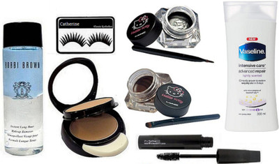

catherine Eyelashes, Hello Kitty Two Eyeliner, haute and naughty mascara, Two Way Compact of Mac, Bobbi Brown Instant Long Wear Makeup Remover, vaseline intensive care advanced repair body lotion(Set of 6)
