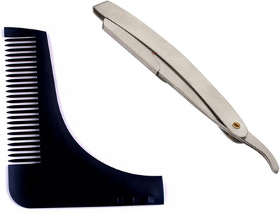 

JAGTEK L Shape Beard Comb For Men Stylish Black Comb / Stainless steel Shaving Razor(Set of 02)