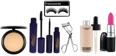 

professional kit Eyelashes & Mac Padma Eyeliner, Mascara With Matte Lipstick & Eyelashes Curler Studio Waterweight Foundation With Compact(Set of 7)