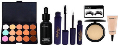 

BRUTUS Eyelashes, Mac 15 shade Eye shadow Palette, Hyper real Foundation, Padma Eyeliner & mascara, Compact, Select cover up Concealer(Set of 7)