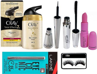 

ellie Eyelashes With Brooke Candy Eyeliner & Mascara & Olay Anti Ageing Cream, Eyeconic Kajal,Matte Finish Lipstick(Set of 6)