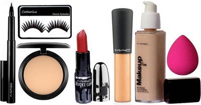 

catherine eyelashes with Mac Makeup Foundation, pen eyeliner, Compact, Brook Candy Lipstick, mineralize concealer with sponge puff(Set of 7)