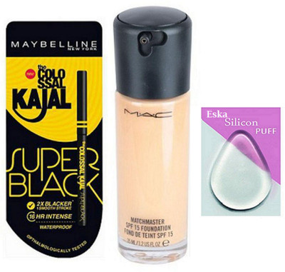

Eska Silicon Puff & Mac Match master Foundation With Super black Kajal(Set of 3)