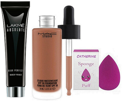 

Catherine Sponge puff & Mac Studio WaterWeight Foundation SPF 30, Absolute Blur Perfect Makeup Primer, 30g(Set of 3)