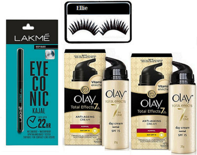 

ELLIE Eyelashes With Olay Anti Ageing Cream Pack Of 2 & Eyeconic Kajal(Set of 4)
