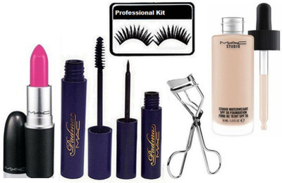 

professional kit Eyelashes,Mac Padma Eyeliner, Mascara With Matte Lipstick & Eyelashes Curler With Studio Waterweight Foundation(Set of 6)