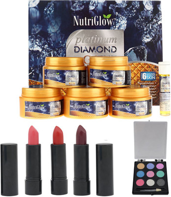 

NutriGlow SET OF 1 PLATINUM DIAMOND FACIAL KIT + 3 LIPSTICKS + 1 EYE SHDOW(Set of 1)