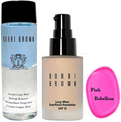

Pink Rebellion Silicone Puff & Bobbi Brown Long Wear Even Finish foundation with instant pro long wear makeup remover(Set of 3)