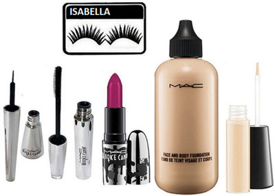 

ISABELLA Eyelashes,Face & Body Foundation, Lipstick , Mascara,Eyeliner With Mineralize Concealer(Set of 6)