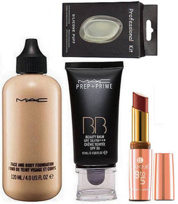 

professional kit Silicon Puff, Mac Face & Body Foundation, Mac Prep+Prime BB Foundation, 9to5 Matte Lipstick(Set of 4)