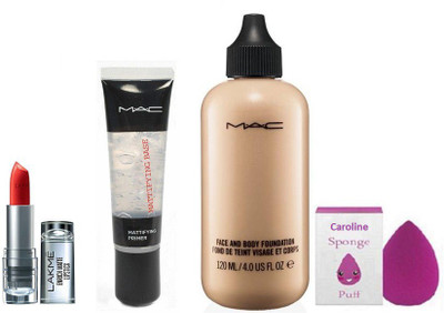

caroline Sponge Puff With Face And Body Foundation, Mattifying Base Primer, enrich matte finish Lipstick(Set of 4)