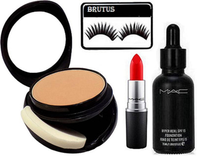

BRUTUS Eyelashes, Mac two way Compact, Hyper real Foundation, Finish Matte Lipstick(Set of 4)