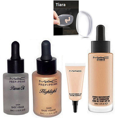 

tiara Silicone Puff , Prep+Prime Highlighter , Primer Oil , Select Cover up Concealer , Studio Water Weight Foundation(Set of 5)