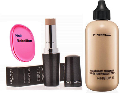 

Pink rebellion Silicone puff & Mac Prep Prime Studio Fix Spf 15 Concealer Base Cover & Corrector with face&body foundation(Set of 3)