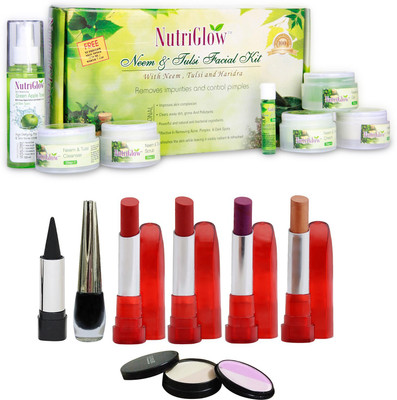 

NutriGlow Set of 4 Lipsticks + 1 Eye liner + 1 Kajal + 1 Neem & Tulsi facial kit(Set of 8)