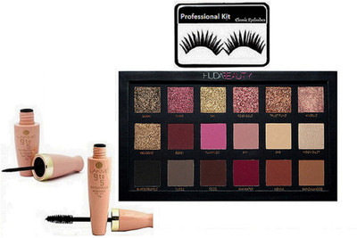 

Professional Kit Eyelashes , Rose Gold Edition Eyeshadow Pallete - 18 Shades , Lakme 9 to 5 Mascara & Eyeliner(Set of 4)