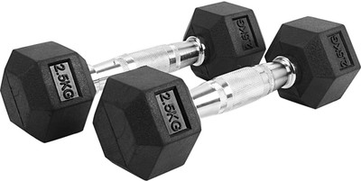 

FITSY Rubber Coated Dumbbell with Contoured Chrome Handle (2.5 KG x 2) Fixed Weight Dumbbell(5 kg)