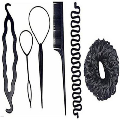 

GULZAR Hair Combo Set of 6 pcs , 4 pcs Hair DIY Kit Braid Tools,, 1 pcs braid tool twist type of snake , 1 pcs juda band easy to use all in one combo at home (Set of 6) Hair Accessory Set(Black)