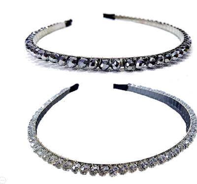 

Proplady Partywear Combo (Pack of 2) Stylish Crystal Stud Hair Bands for Girls & Women|Wedding Hair Accessories|Latest Designer Hair Band, Head Band, Hair Chain, Hair Accessory Set(Silver, Platinum)