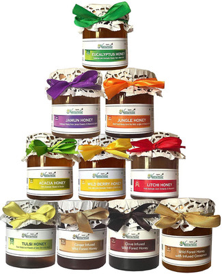 

Farm Naturelle 250 Gms x 10 Variety Package)-Pure Raw and Natural Forest Honey, Eucalyptus, Vana Tulsi, Jamun Flower, Litchi, Acacia, Wild Berry (Sidr) and Real infused Clove, Ginger and Cinnamon in Forest Honey.(2500 g, Pack of 10)