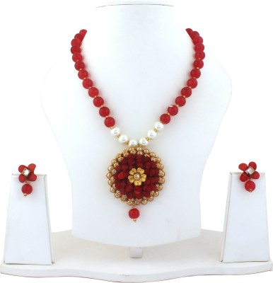 AHOORA Alloy Gold-plated Red Jewellery Set(Pack of 1)