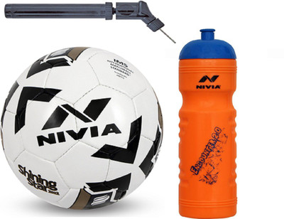

Nivia Shining Star Black Football + Encounter 2.0 Sipper + Double action Pump Kit Football Kit
