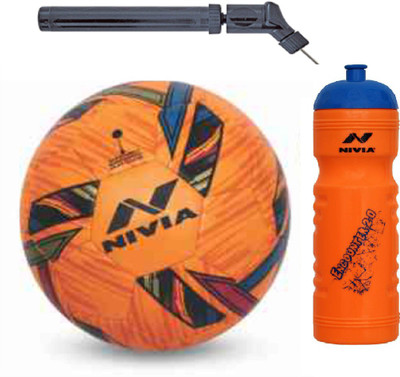 Nivia Revolvo Orange Football + Encounter 2.0 Sipper + Double action Pump Kit Football Kit