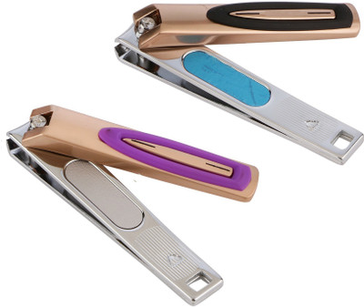 

DOCOSS Pack Of 2-Quality Gold Nail Cutter Set Men Women Nail Clippers Toe Nails & Fingernail Cutter With Filer Nail Clipper For Men Women