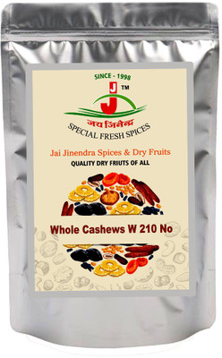 

Jai Jinendra Dry Fruits Cashew Kernels Nuts Natural, Good Quality (Kaju Sabut, Whole Cashews) W 210 No - 200 gm Cashews(200 g, Pouch)
