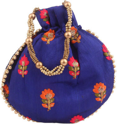 

bagaholics Ethnic Silk Potli Batwa Pouch Bag with Embroidery Potli(Blue)