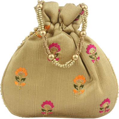 

bagaholics Ethnic Silk Potli Batwa Pouch Bag with Embroidery Potli(Brown)