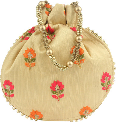 

bagaholics Ethnic Silk Potli Batwa Pouch Bag with Embroidery Potli(Gold)