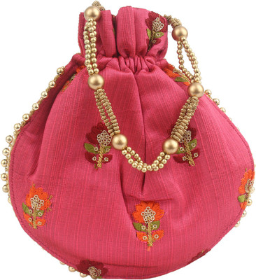 

bagaholics Ethnic Silk Potli Batwa Pouch Bag with Embroidery Potli(Pink)