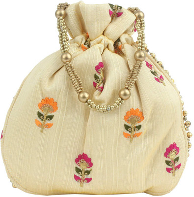 

bagaholics Ethnic Silk Potli Batwa Pouch Bag with Embroidery Potli(White)