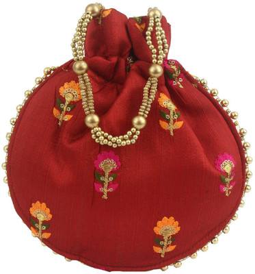 

bagaholics Ethnic Silk Potli Batwa Pouch Bag with Embroidery Potli(Maroon)