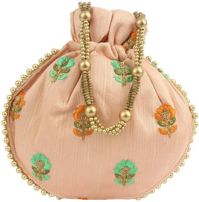 

bagaholics Ethnic Silk Potli Batwa Pouch Bag with Embroidery Potli(Orange)