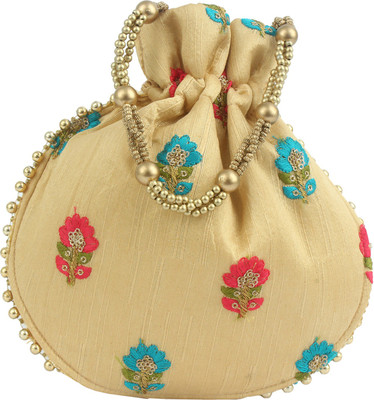 

bagaholics Ethnic Silk Potli Batwa Pouch Bag with Embroidery Potli(Beige)