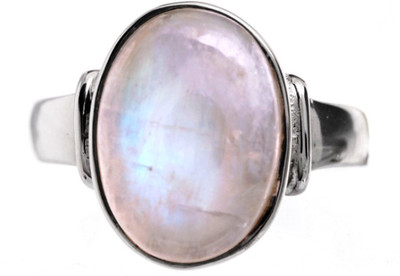 labh traders Moonstone 7.25 Ratti Silver Moonstone Silver Plated Ring
