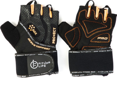 

Fitup Life Gym Leather Gloves with 3mm Gel Padding Gym & Fitness Gloves (, Black, Black with orange