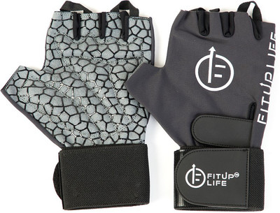

Fitup Life Gym Gloves with Adjustable Wrist Grip & Web Leather Padding Gym & Fitness Gloves (, Black, Black with grey