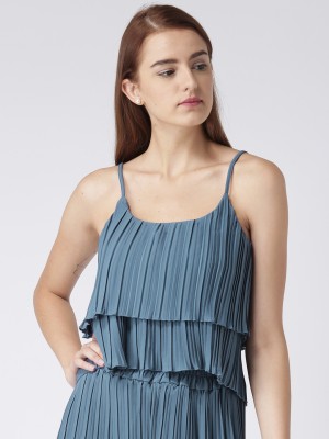 KASSUALLY Casual Noodle Strap Solid Women Blue Top